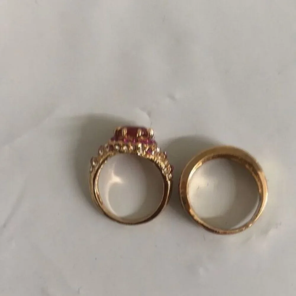 Golden‎ tone 2 piece eternity ring birthstone